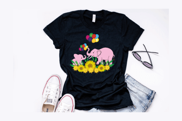 Mom Baby Elephant Love Balloons: Graphics for T-Shirt Designs