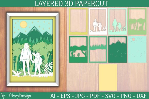 Mom Boy in Nature: 3D SVG for Shadow Boxes & Web